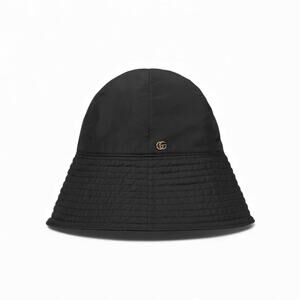 NWT Gucci Brella Cloche Size S 56cm Nylon Bucket Hat Black Gold GG Marmont $599
